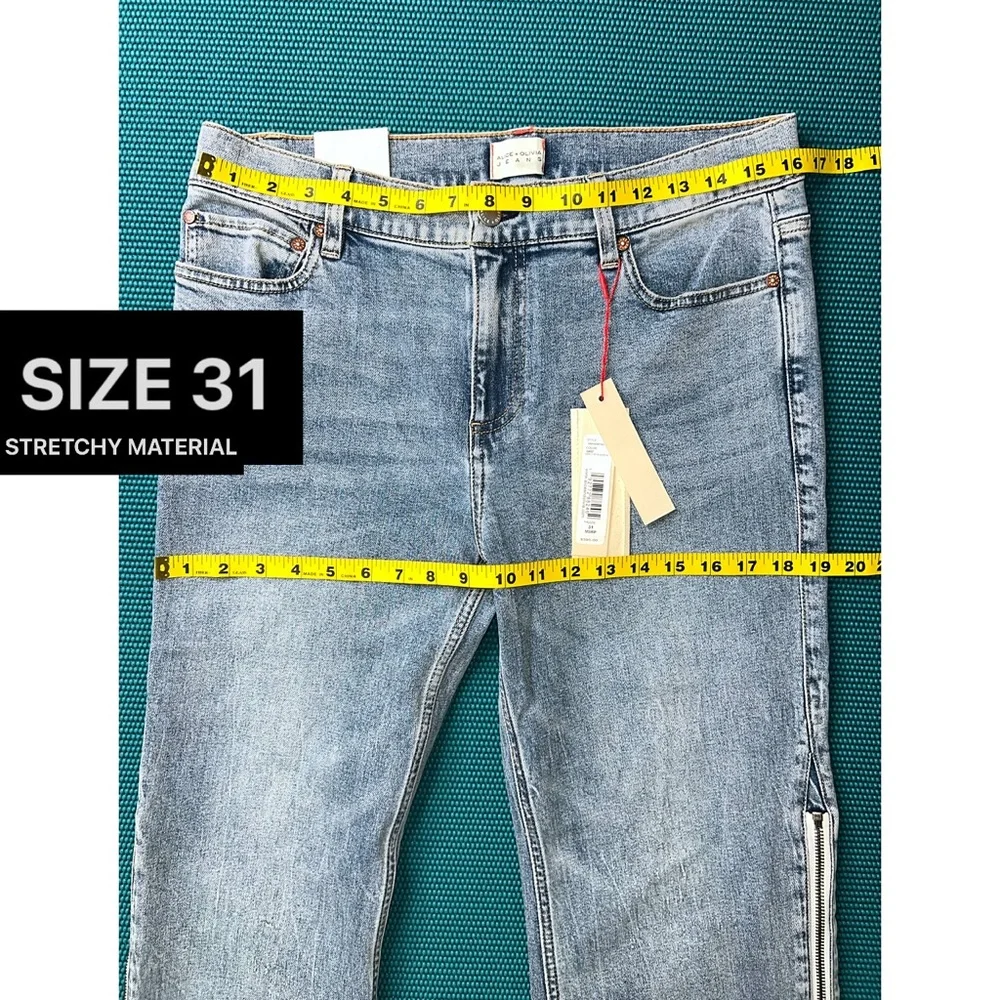 Alice + Olivia Rey Side Zipper Blue Off White Wide Leg Jeans - Picture 13 of 16